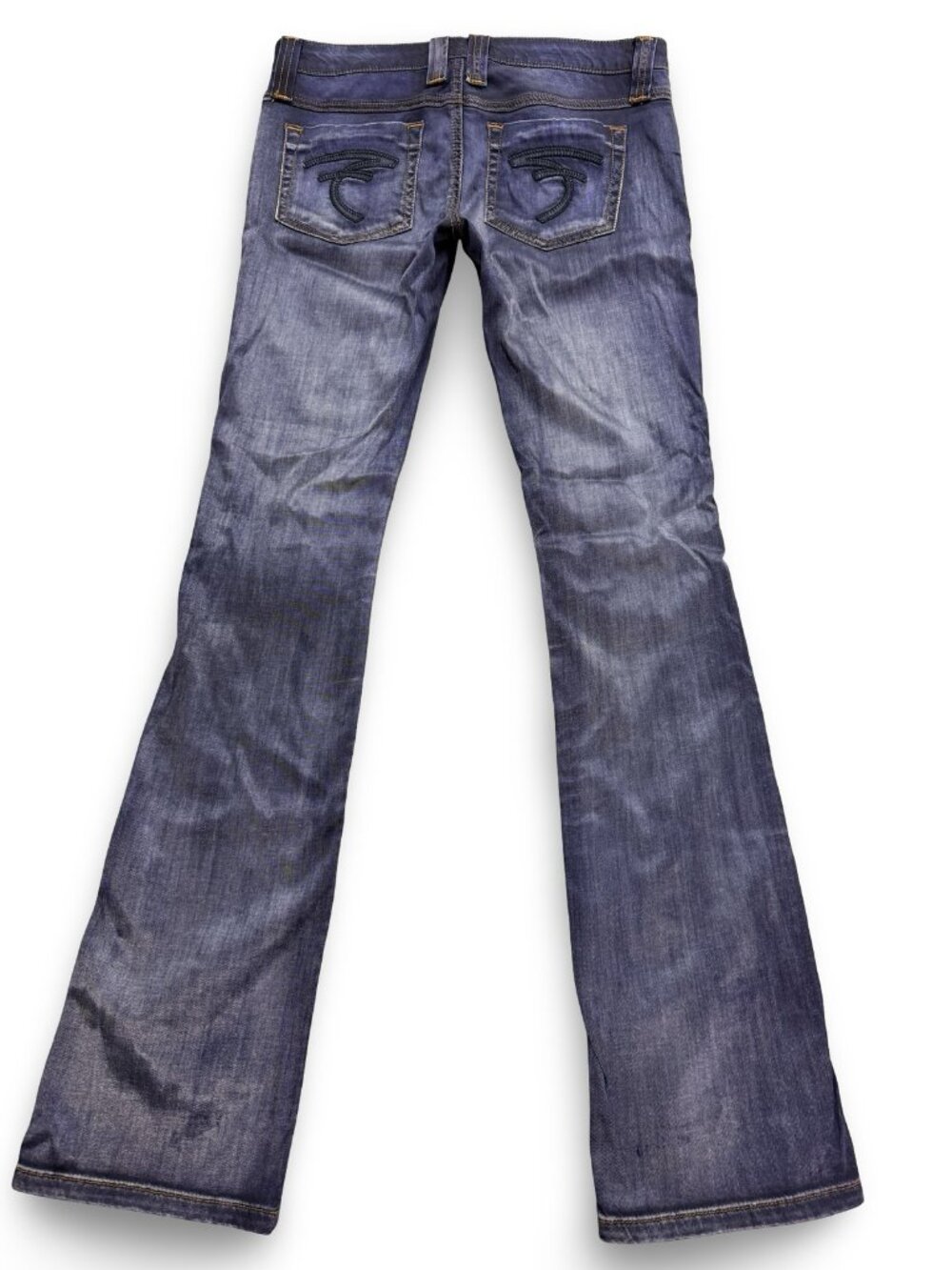 VTG Frankie B Low Rise Flare Jeans Womens 27 Y2K Blue Luster Shimmer Bootcut USA - Picture 2 of 11
